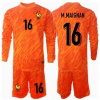 Camiseta Francia Mike Maignan #16 Portero Segunda Equipación Replica Eurocopa 2024 para niños mangas largas (+ Pantalones cortos)